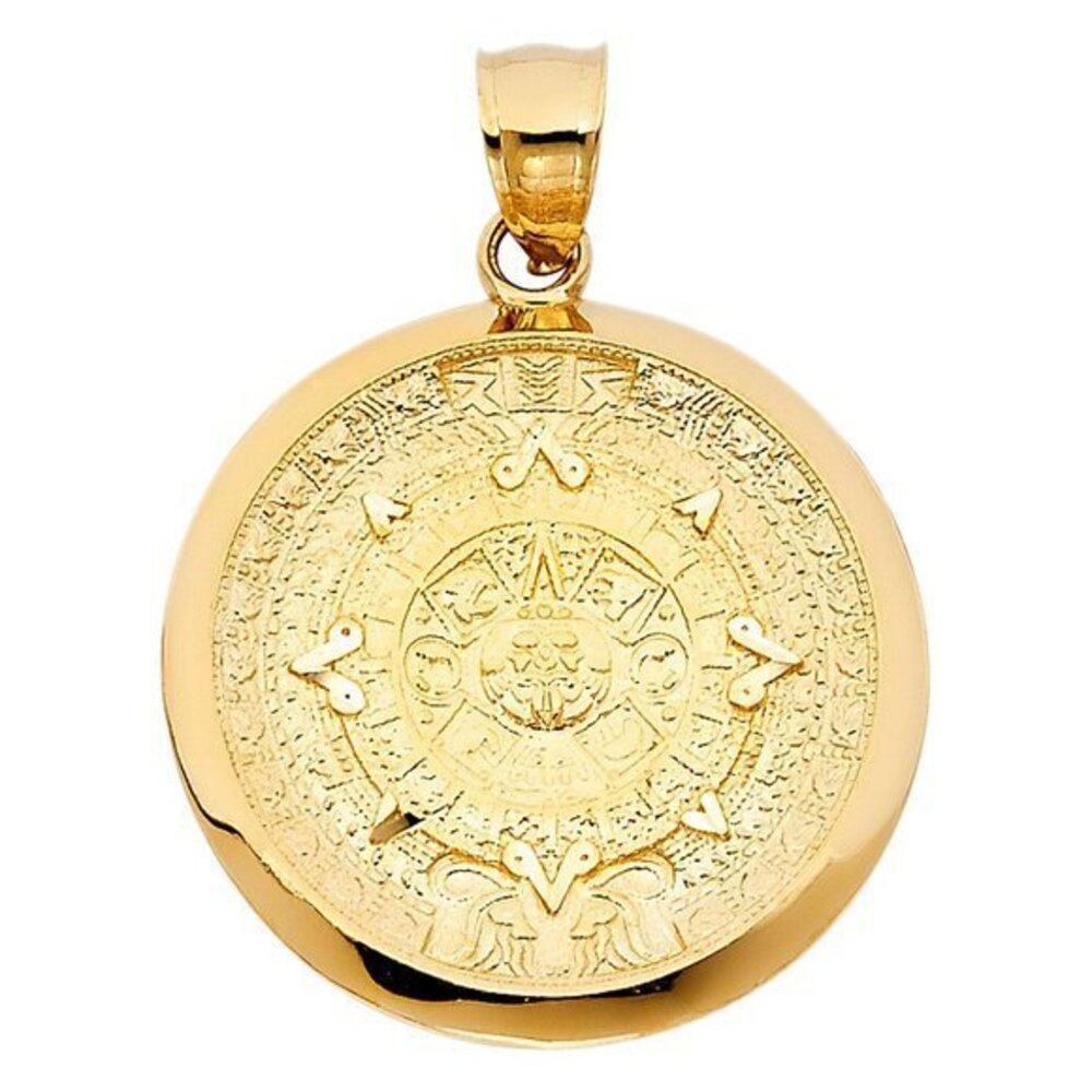 14k Solid Yellow Gold Aztec Calendar Pendant